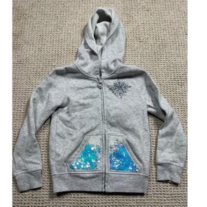 Disney Jumping Beans Frozen Hoodie Girls Sz 5 Gray Full Zip Sequin Jacket Fleece